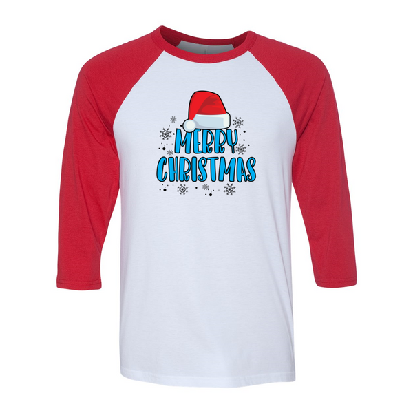 Merry Christmas with Santa Hat Unisex Three-Quarter Sleeve Baseball T-Shirt