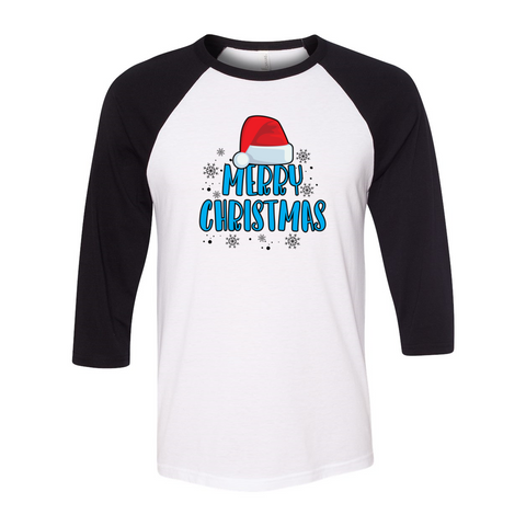Merry Christmas with Santa Hat Unisex Three-Quarter Sleeve Baseball T-Shirt
