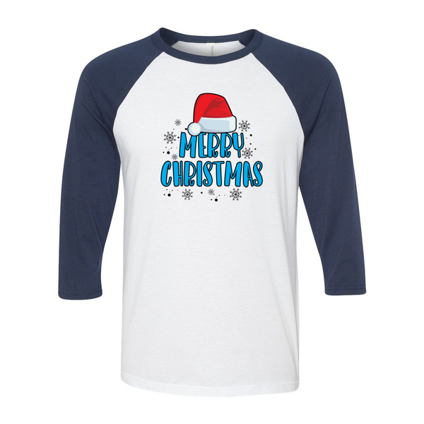 Merry Christmas with Santa Hat Unisex Three-Quarter Sleeve Baseball T-Shirt