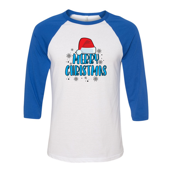 Merry Christmas with Santa Hat Unisex Three-Quarter Sleeve Baseball T-Shirt