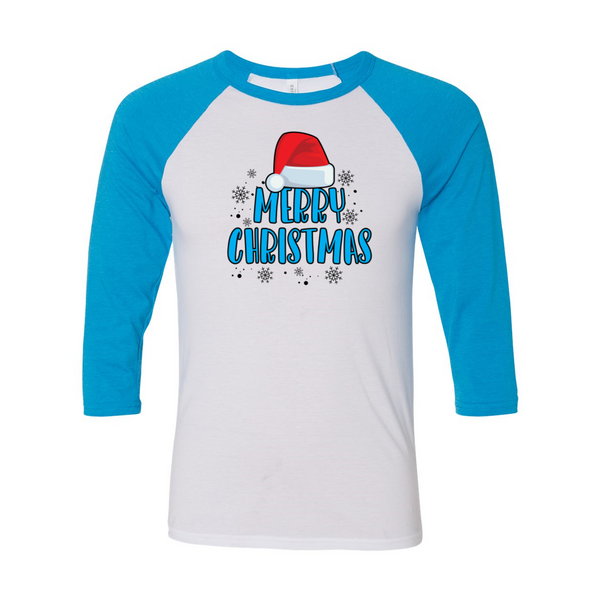 Merry Christmas with Santa Hat Unisex Three-Quarter Sleeve Baseball T-Shirt